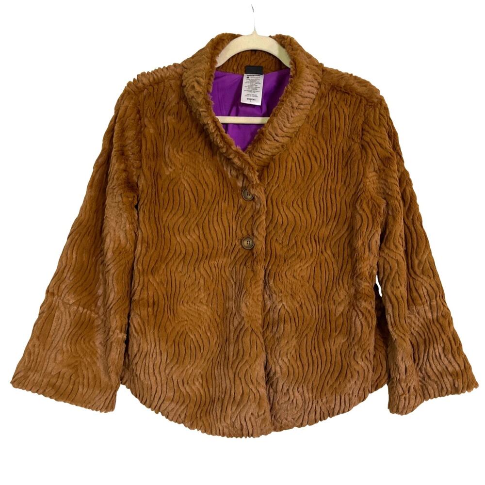 Patagonia Faux Fur Teddy Jacket Women’s Large Brown Purple Lined Cropped